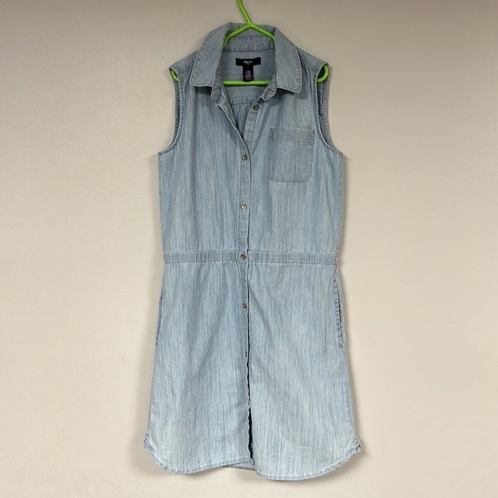 GapKids Chambray Blue Denim-Look sleeveless dress, button down, pockets, XXL